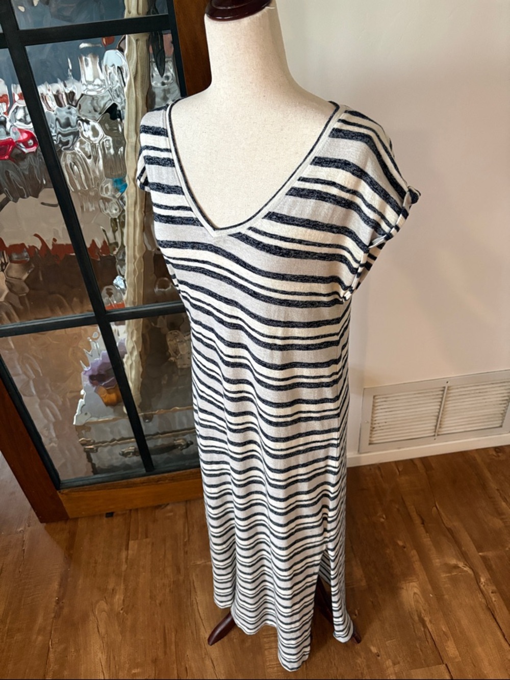 Lou & Grey Navy and White Striped V-Neck Maxi Dress